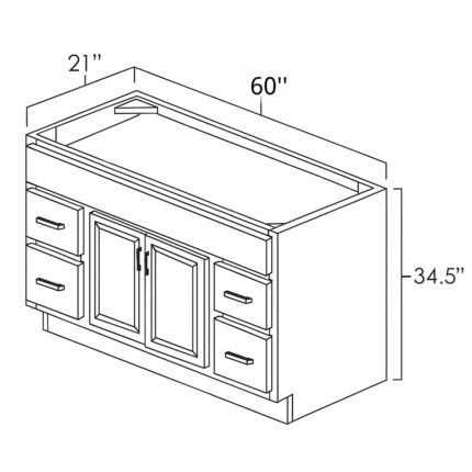 White Raised Double Door With Vanity Cabinet 60'' W x 21'' D x 34.5'' H