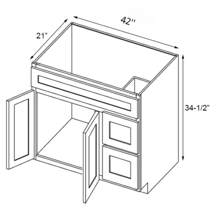 White Raised Vanity Cabinet With Right Drawer 42'' W x 21'' D x 34.5'' H
