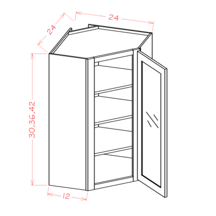 White Raised Wall Diagonal Cabinet 24'' W x 12'' D x 30'' H